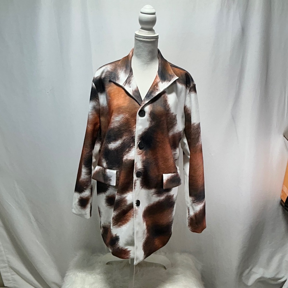 Unique Western Cow Print Blazer Women's XL Oversized Lapel Button Front Jacket